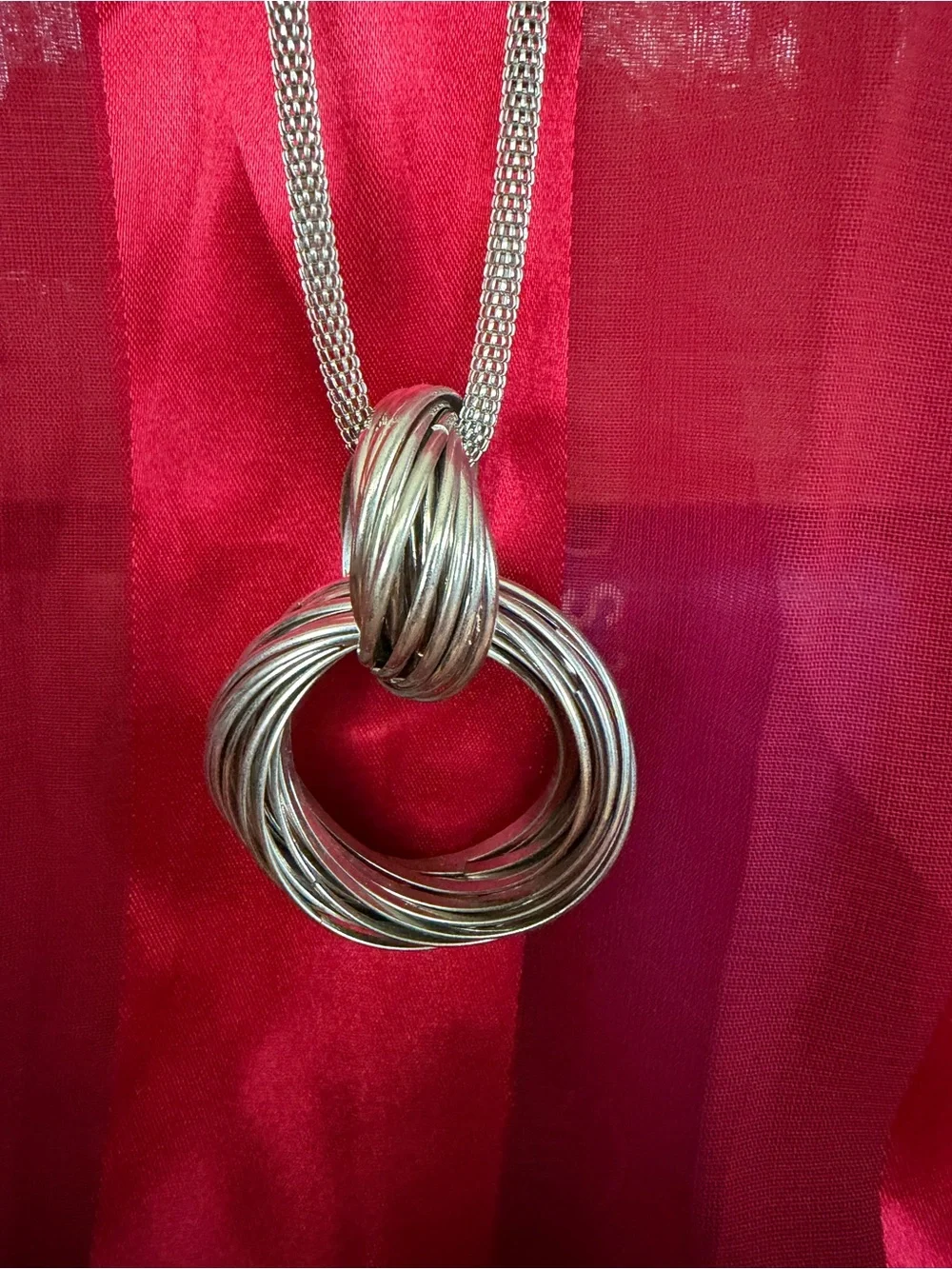 Silver Tone Multi-Ring Pendant Necklace and Statement Cuff Bracelet - 18in
